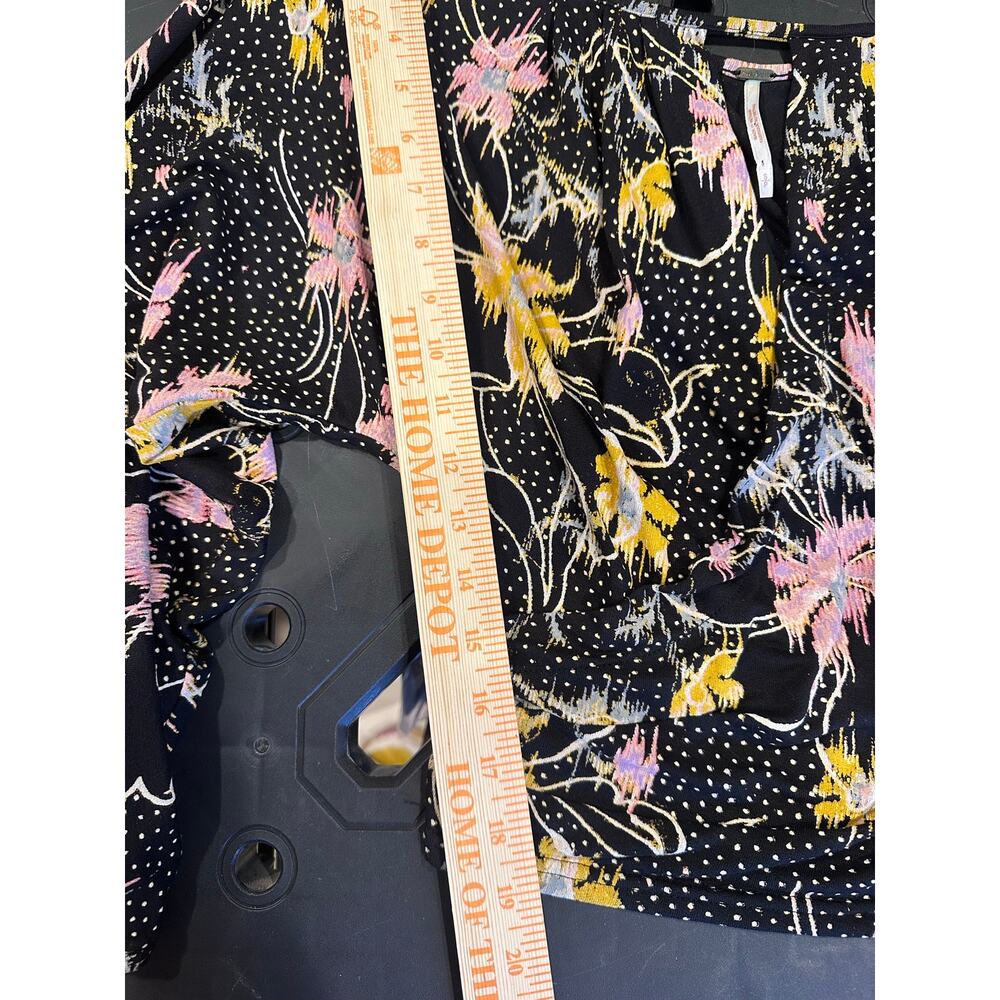 Free People Last Time Draped Bell Sleeve Top Small Black Floral Boho - Picture 12 of 12